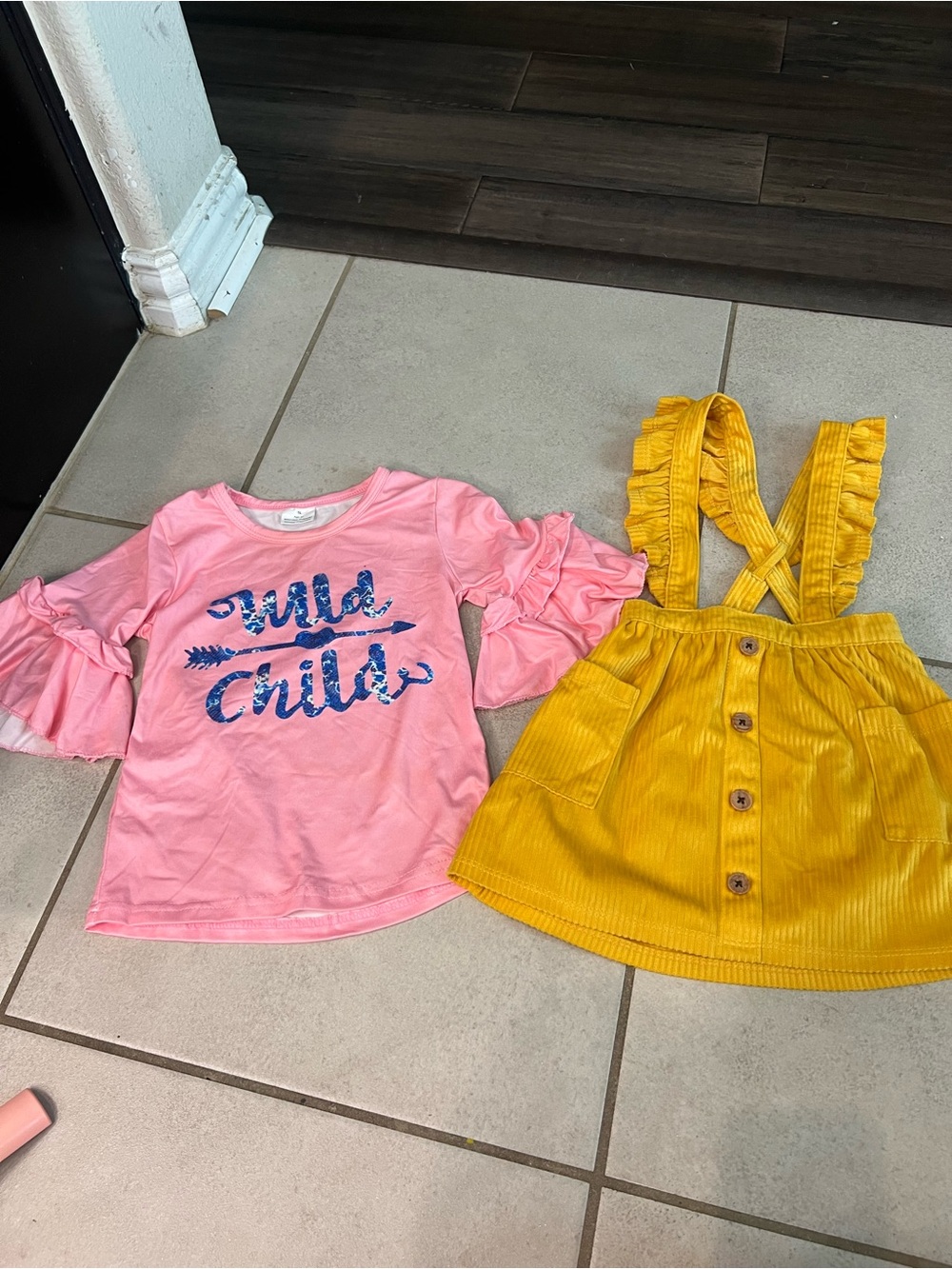 wonder nation Yellow Corduroy Button Skirt with Ruffle Straps